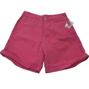 Soft Surroundings High Rise Cuff Shorts, NWT, Cotton Gauze, Pink, S 6-8